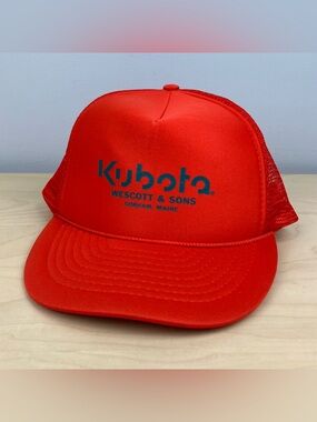 Vintage Kubota Mesh Back Rope Snapback Trucker Hat Orange Gorham Maine